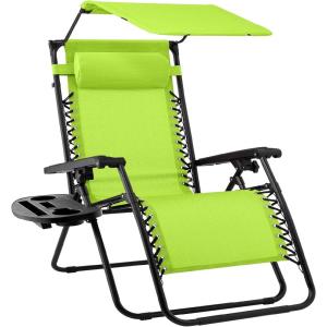 imageBest Choice Products 30 Wide Folding Zero Gravity Outdoor Recliner Patio Lounge Chair wAdjustable Canopy Shade Headrest Side Accessory Tray  MarineLime Green