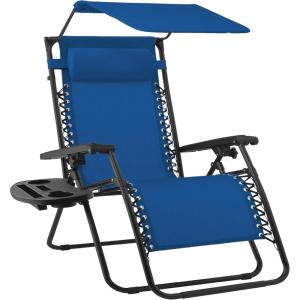 imageBest Choice Products 30 Wide Folding Zero Gravity Outdoor Recliner Patio Lounge Chair wAdjustable Canopy Shade Headrest Side Accessory Tray  MarineMarine Blue