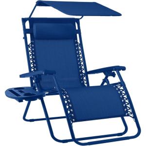 imageBest Choice Products 30 Wide Folding Zero Gravity Outdoor Recliner Patio Lounge Chair wAdjustable Canopy Shade Headrest Side Accessory Tray  MarineMarine