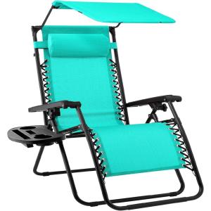 imageBest Choice Products 30 Wide Folding Zero Gravity Outdoor Recliner Patio Lounge Chair wAdjustable Canopy Shade Headrest Side Accessory Tray  MarineMint