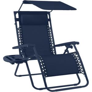 imageBest Choice Products 30 Wide Folding Zero Gravity Outdoor Recliner Patio Lounge Chair wAdjustable Canopy Shade Headrest Side Accessory Tray  MarineNavy