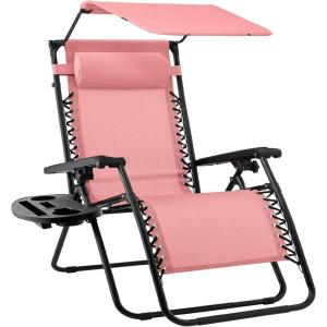 imageBest Choice Products 30 Wide Folding Zero Gravity Outdoor Recliner Patio Lounge Chair wAdjustable Canopy Shade Headrest Side Accessory Tray  MarinePink