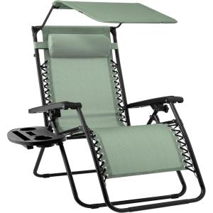 imageBest Choice Products 30 Wide Folding Zero Gravity Outdoor Recliner Patio Lounge Chair wAdjustable Canopy Shade Headrest Side Accessory Tray  MarineSage Green