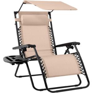 imageBest Choice Products 30 Wide Folding Zero Gravity Outdoor Recliner Patio Lounge Chair wAdjustable Canopy Shade Headrest Side Accessory Tray  MarineSand