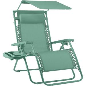 imageBest Choice Products 30 Wide Folding Zero Gravity Outdoor Recliner Patio Lounge Chair wAdjustable Canopy Shade Headrest Side Accessory Tray  MarineSeafoam
