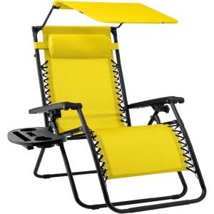 imageBest Choice Products 30 Wide Folding Zero Gravity Outdoor Recliner Patio Lounge Chair wAdjustable Canopy Shade Headrest Side Accessory Tray  MarineSunflower Yellow