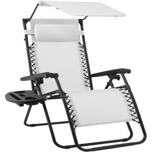 imageBest Choice Products 30 Wide Folding Zero Gravity Outdoor Recliner Patio Lounge Chair wAdjustable Canopy Shade Headrest Side Accessory Tray  MarineWhite