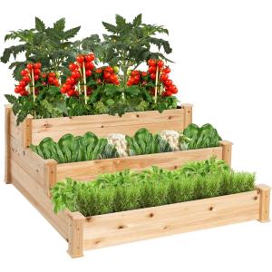 imageBest Choice Products 3Tier Fir Wood Raised Garden Bed Planter Kit for Plants Herbs Vegetables Outdoor Gardening wStackable amp Flat Arrangement Easy Assembly  Acorn BrownNatural