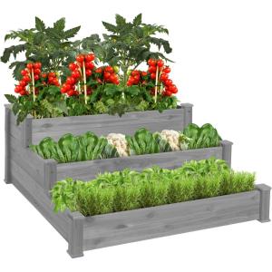 imageBest Choice Products 3Tier Fir Wood Raised Garden Bed Planter Kit for Plants Herbs Vegetables Outdoor Gardening wStackable amp Flat Arrangement Easy Assembly  Acorn BrownGray