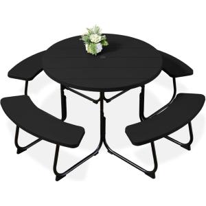 imageBest Choice Products 8Person Outdoor Bench Patio Picnic Table Circular w 4 Builtin Benches and Umbrella Hole 2000lb Capacity  BlackBlack