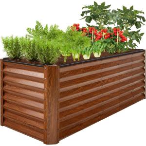 imageBest Choice Products 8x2x2ft Outdoor Metal Raised Garden Bed Rectangular Deep Root Planter Box for Vegetables Flowers Herbs and Succulents w 239 Gallon Capacity  Wood GrainWood Grain