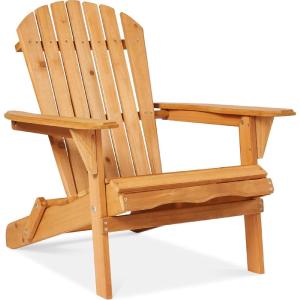 imageBest Choice Products Folding Adirondack Chair Outdoor Wooden Accent Furniture Fire Pit Lounge Chairs for Yard Garden Patio w 350lb Weight Capacity  NaturalNatural