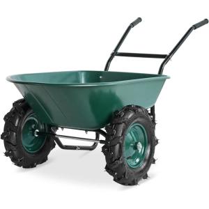 imageBest Choice Products Heavy Duty DualWheel Wheelbarrow Garden Cart  500 lb Capacity ExtraLarge Wheels Builtin Stand for Yard Garden amp Landscaping  GreenGreen