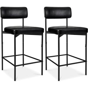 imageBest Choice Products Set of 2 Armless Counter Height Bar Stools Modern PU Faux Leather Stools for Kitchen Island Home Dining  Mocha BrownMidnight Black