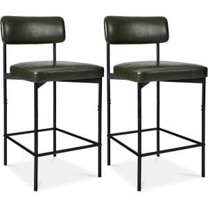 imageBest Choice Products Set of 2 Armless Counter Height Bar Stools Modern PU Faux Leather Stools for Kitchen Island Home Dining  Mocha BrownMoss Green