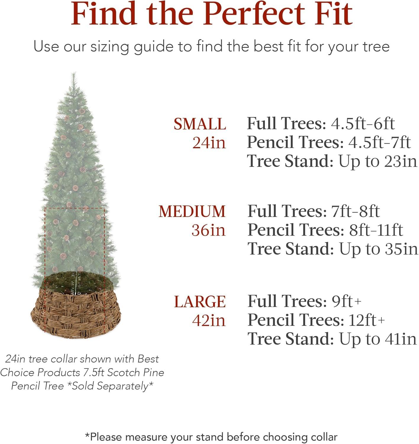 imageBest Choice Products 24in Christmas Tree Collar Woven Hyacinth 3Piece Holiday Rattan Tree Skirt Accessory for Home wCord CutOut  Transparent WhiteChestnut  Basket Weave