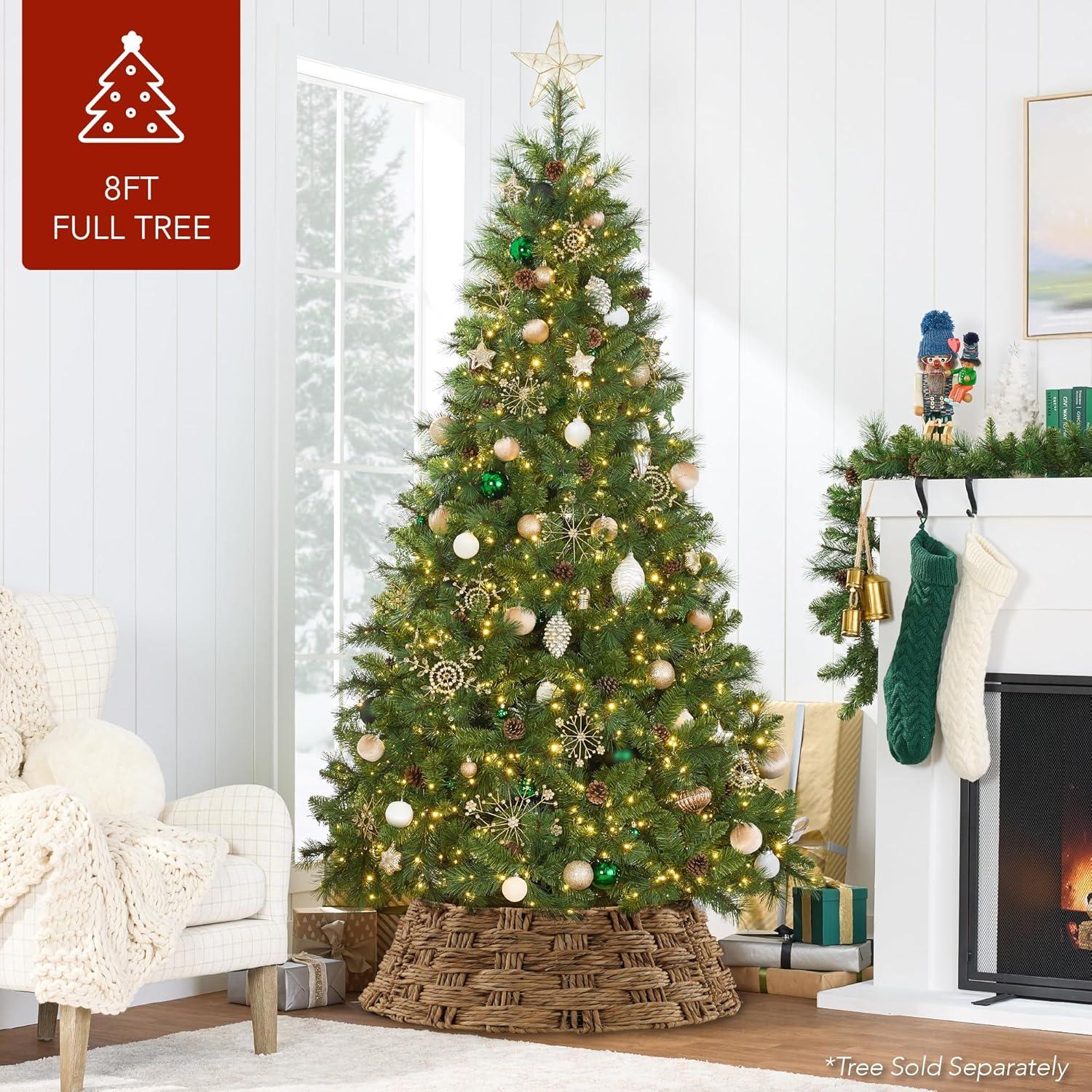 imageBest Choice Products 24in Christmas Tree Collar Woven Hyacinth 3Piece Holiday Rattan Tree Skirt Accessory for Home wCord CutOut  Transparent WhiteChestnut  Basket Weave