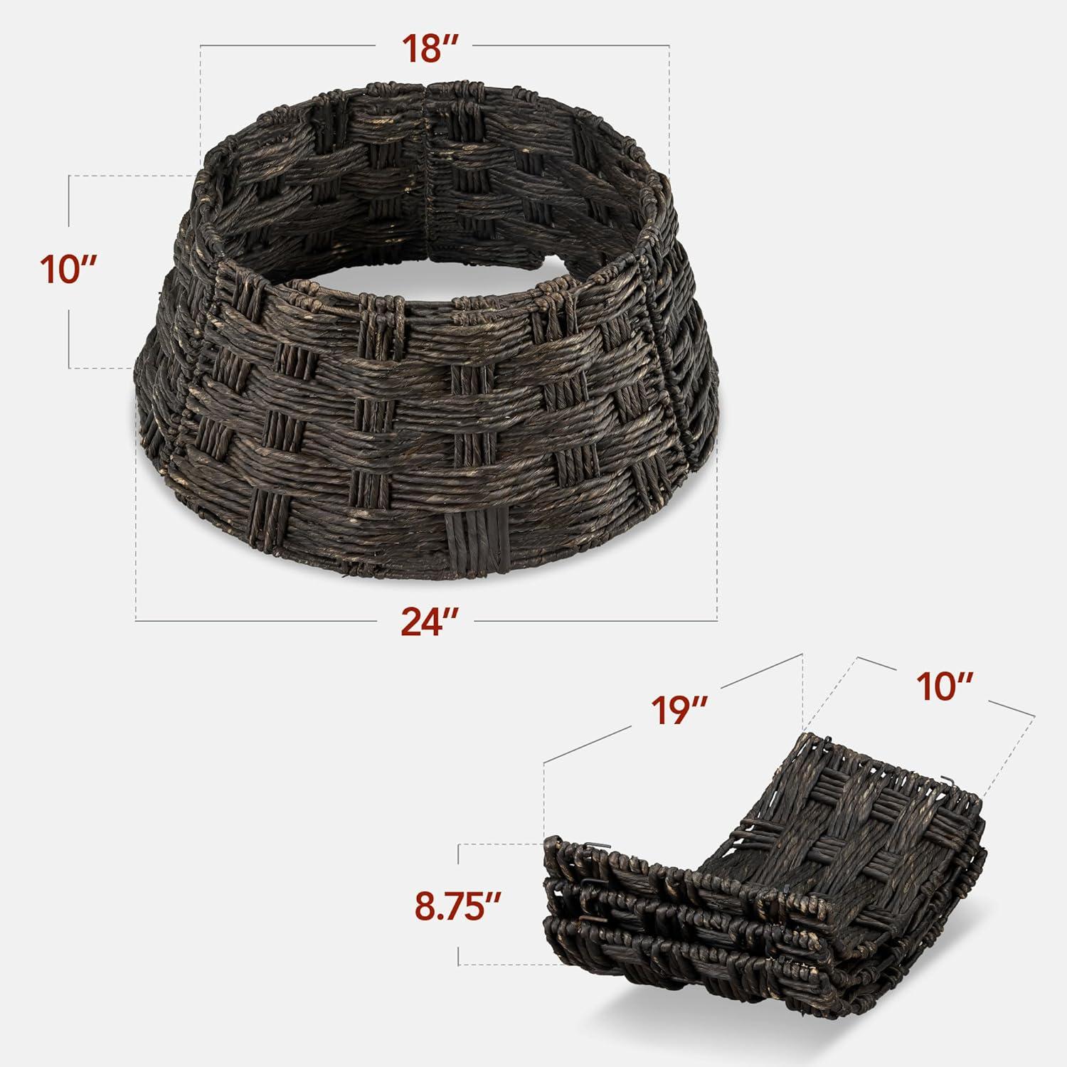 imageBest Choice Products 24in Christmas Tree Collar Woven Hyacinth 3Piece Holiday Rattan Tree Skirt Accessory for Home wCord CutOut  Transparent WhiteEspresso  Basket Weave