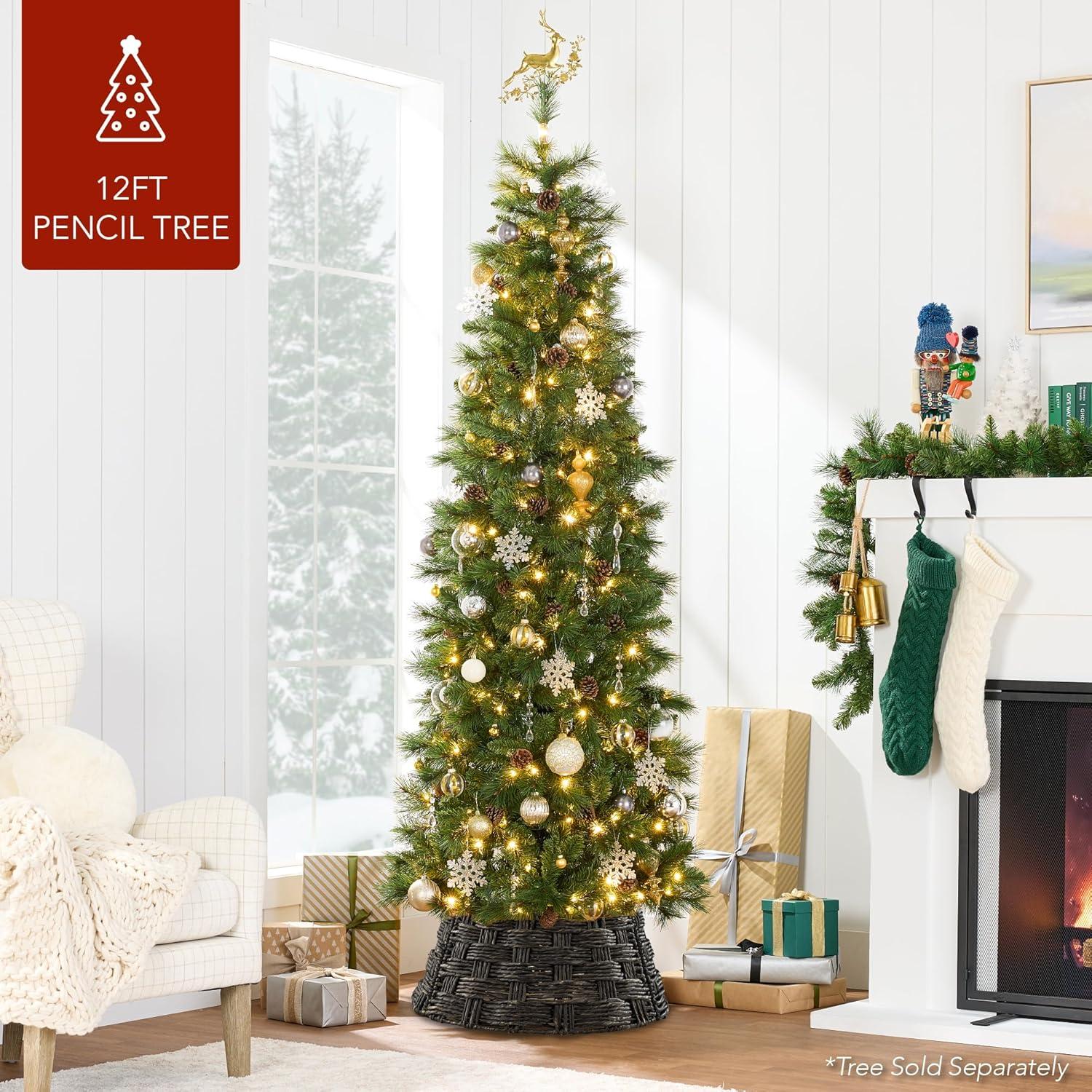 imageBest Choice Products 24in Christmas Tree Collar Woven Hyacinth 3Piece Holiday Rattan Tree Skirt Accessory for Home wCord CutOut  Transparent WhiteEspresso  Basket Weave