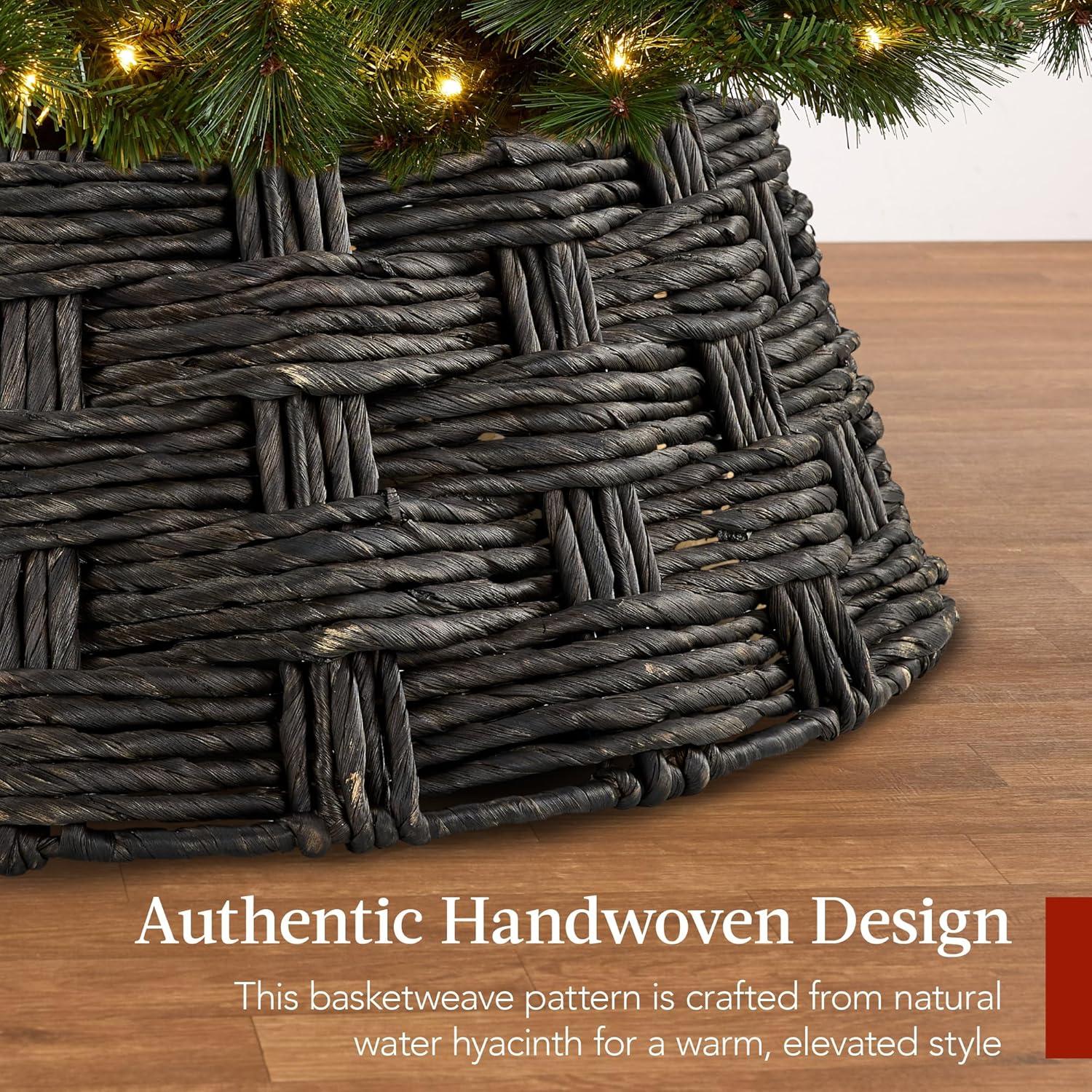 imageBest Choice Products 24in Christmas Tree Collar Woven Hyacinth 3Piece Holiday Rattan Tree Skirt Accessory for Home wCord CutOut  Transparent WhiteEspresso  Basket Weave