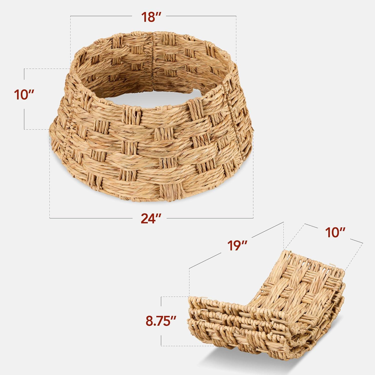 imageBest Choice Products 24in Christmas Tree Collar Woven Hyacinth 3Piece Holiday Rattan Tree Skirt Accessory for Home wCord CutOut  Transparent WhiteNatural  Basket Weave