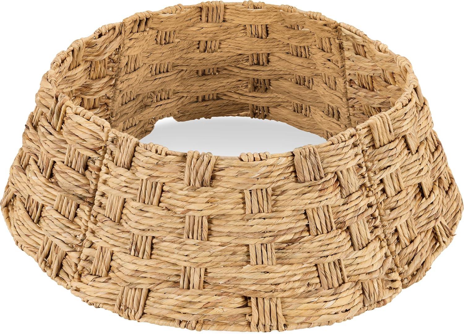 imageBest Choice Products 24in Christmas Tree Collar Woven Hyacinth 3Piece Holiday Rattan Tree Skirt Accessory for Home wCord CutOut  Transparent WhiteNatural  Basket Weave