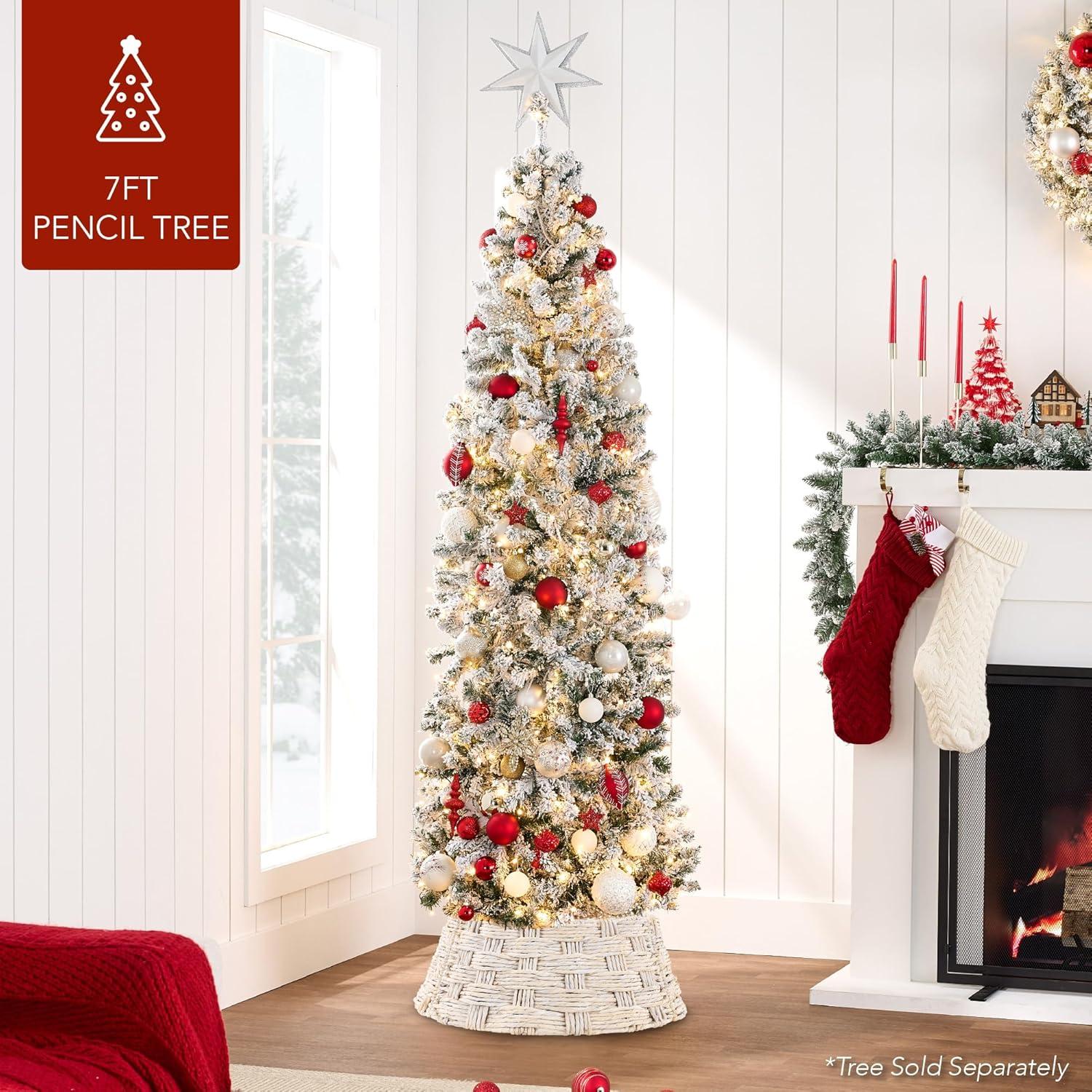 imageBest Choice Products 24in Christmas Tree Collar Woven Hyacinth 3Piece Holiday Rattan Tree Skirt Accessory for Home wCord CutOut  Transparent WhiteTransparent White  Basket Weave