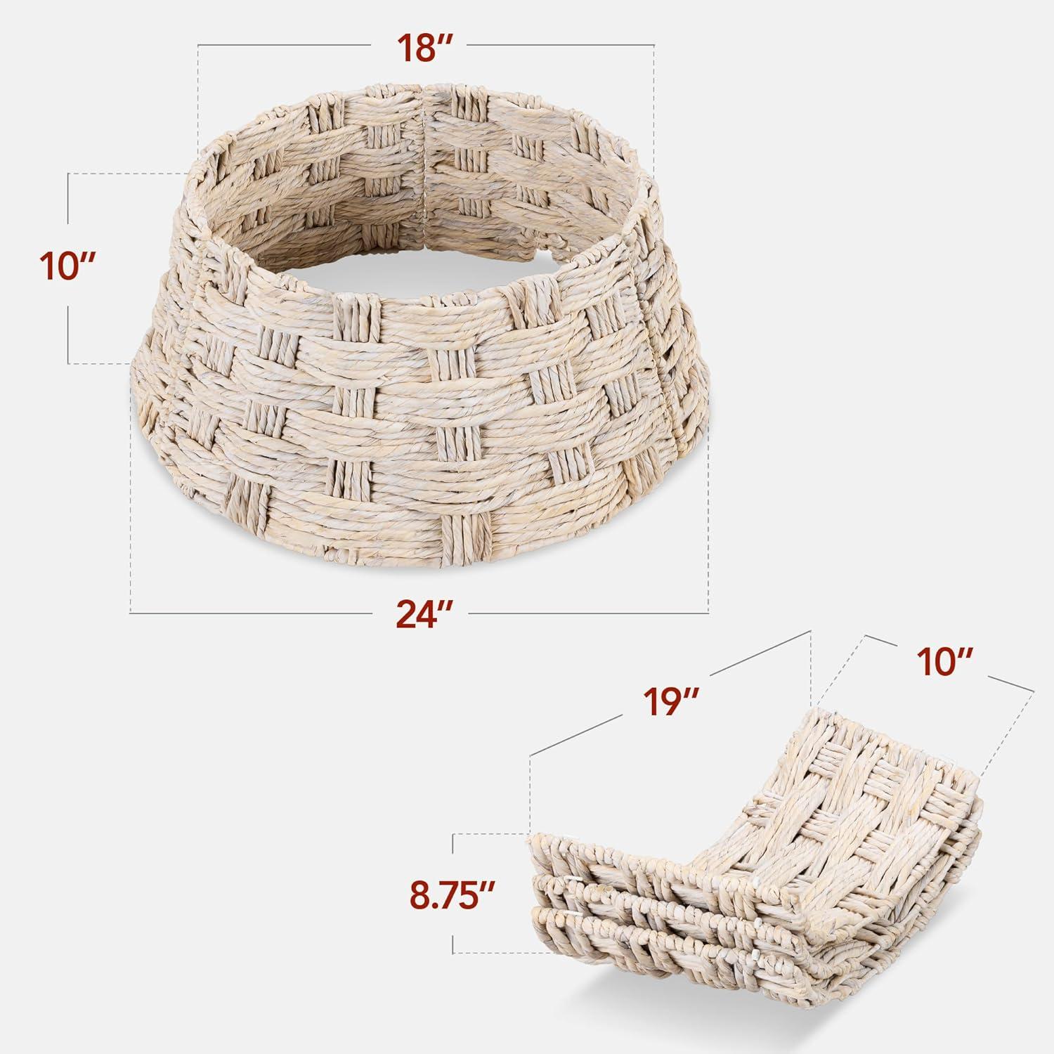 imageBest Choice Products 24in Christmas Tree Collar Woven Hyacinth 3Piece Holiday Rattan Tree Skirt Accessory for Home wCord CutOut  Transparent WhiteTransparent White  Basket Weave