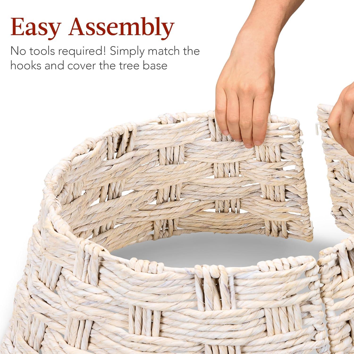 imageBest Choice Products 24in Christmas Tree Collar Woven Hyacinth 3Piece Holiday Rattan Tree Skirt Accessory for Home wCord CutOut  Transparent WhiteTransparent White  Basket Weave