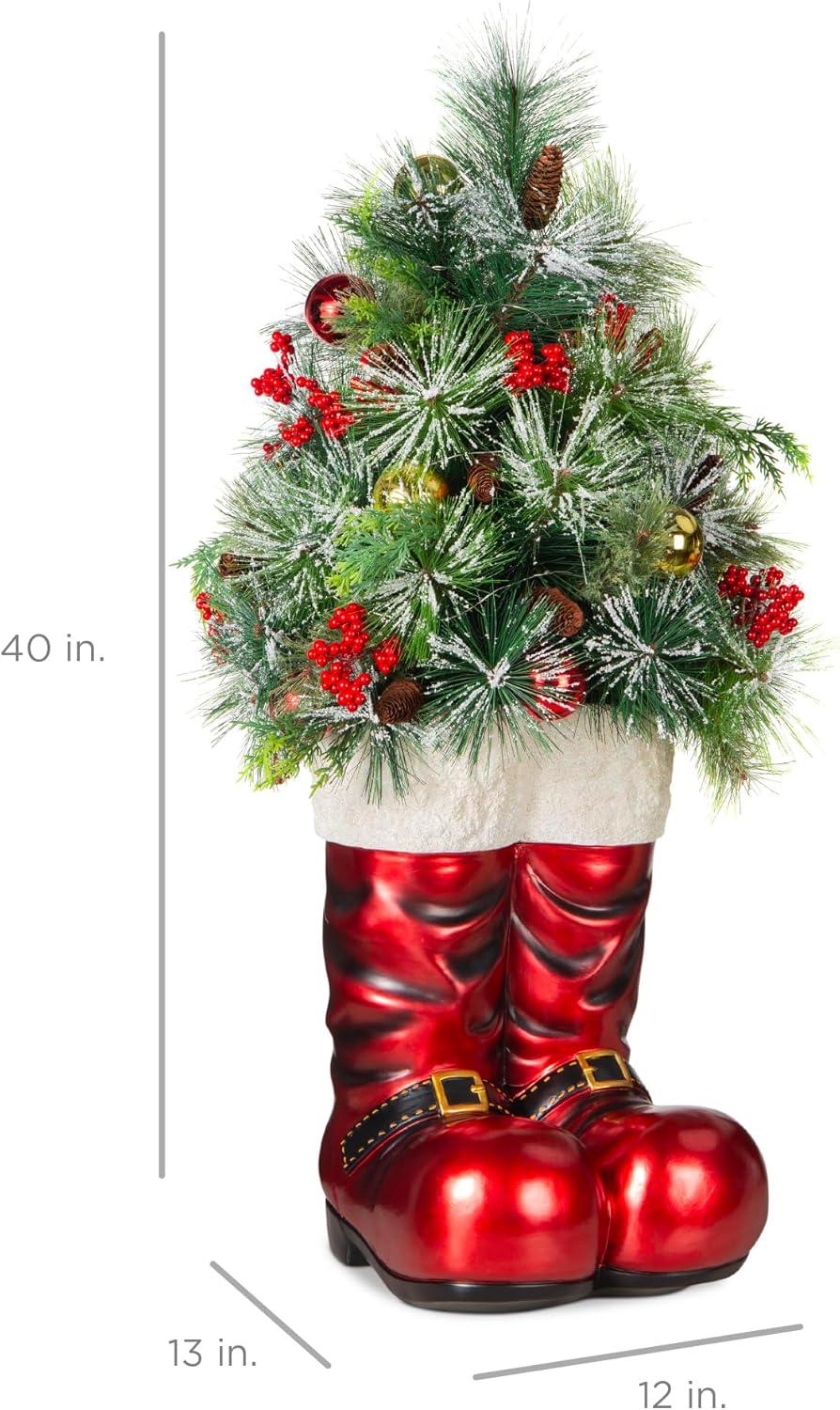 imageBest Choice Products 40in Santa Boots with PreDecorated Christmas Tree Greenery Decoration for Home amp Office HandPainted Frosted Tips BatteryOperated Lights