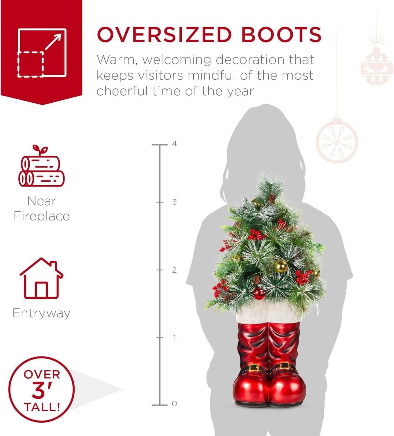 imageBest Choice Products 40in Santa Boots with PreDecorated Christmas Tree Greenery Decoration for Home amp Office HandPainted Frosted Tips BatteryOperated Lights