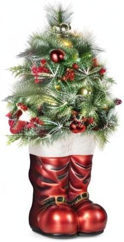 imageBest Choice Products 40in Santa Boots with PreDecorated Christmas Tree Greenery Decoration for Home amp Office HandPainted Frosted Tips BatteryOperated Lights