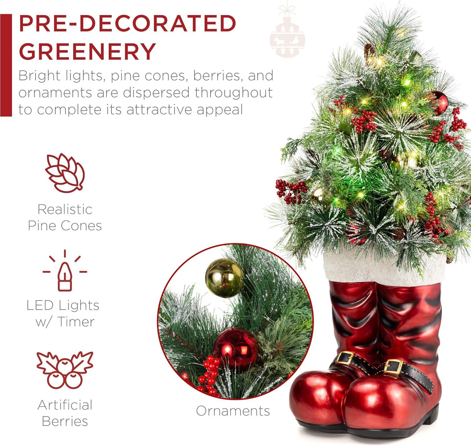 imageBest Choice Products 40in Santa Boots with PreDecorated Christmas Tree Greenery Decoration for Home amp Office HandPainted Frosted Tips BatteryOperated Lights