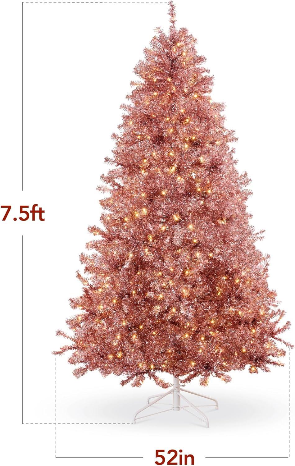 imageBest Choice Products 9ft Prelit Tinsel Christmas Tree Artificial Seasonal Holiday Decoration w 2097 Branch Tips Stand  PinkPink