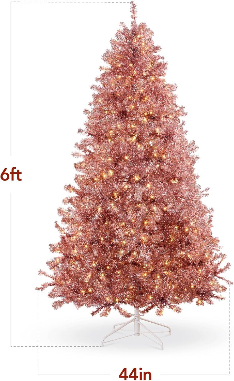 imageBest Choice Products 9ft Prelit Tinsel Christmas Tree Artificial Seasonal Holiday Decoration w 2097 Branch Tips Stand  PinkPink