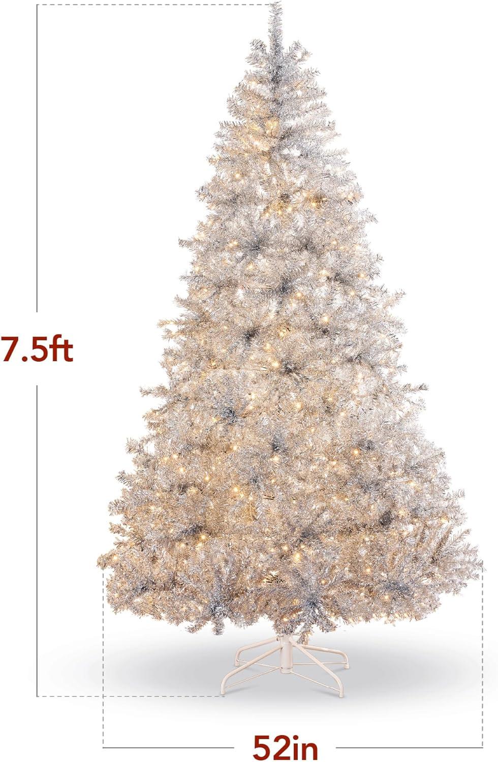 imageBest Choice Products 9ft Prelit Tinsel Christmas Tree Artificial Seasonal Holiday Decoration w 2097 Branch Tips Stand  PinkSilver
