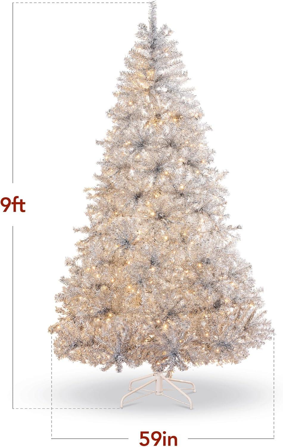 imageBest Choice Products 9ft Prelit Tinsel Christmas Tree Artificial Seasonal Holiday Decoration w 2097 Branch Tips Stand  PinkSilver