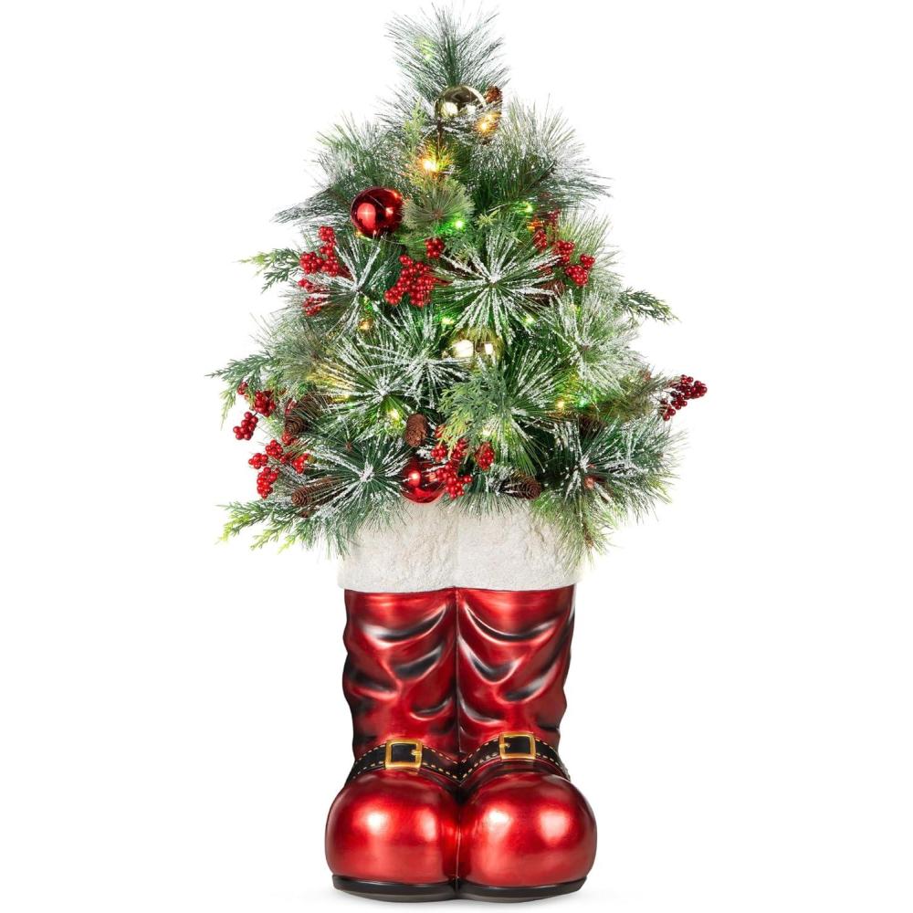 imageBest Choice Products 40in Santa Boots with PreDecorated Christmas Tree Greenery Decoration for Home amp Office HandPainted Frosted Tips BatteryOperated Lights