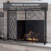 imageBest Choice Products 44x33in 2Panel Handcrafted Wrought Iron Decorative Mesh Geometric Fireplace Screen Fire Spark Guard wMagnetic Doors  BlackBlack