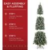 imageBest Choice Products 9ft PreLit Pencil Christmas Tree Partially Flocked PreDecorated for Home Skinny Frosted Holiday Tree w 1298 Tips 460 Lights Pine Cones Metal Hinges amp Base6ft