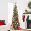 imageBest Choice Products 9ft PreLit Pencil Christmas Tree Partially Flocked PreDecorated for Home Skinny Frosted Holiday Tree w 1298 Tips 460 Lights Pine Cones Metal Hinges amp Base9ft