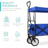 imageBest Choice Products Collapsible Folding Outdoor Utility Wagon with Canopy Garden Cart for Beach Picnic Camping Tailgates wRemovable Canopy Detachable Pockets 150lb Weight Capacity  BlueBlue