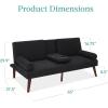 imageBest Choice Products MidCentury Modern Upholstered Futon Convertible Folding Sofa Bed Small Couch wRounded Armrests 2 Cupholders  BlackBlack