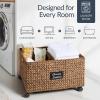 imageBest Choice Products Rolling Pantry Storage Basket Organizer WChalkboard Label Open Handles Removable Divider Water Hyacinth Bin for Kitchen Bedroom Office Kids Room Laundry Room  ChestnutChestnut