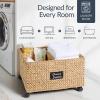imageBest Choice Products Rolling Pantry Storage Basket Organizer WChalkboard Label Open Handles Removable Divider Water Hyacinth Bin for Kitchen Bedroom Office Kids Room Laundry Room  ChestnutNatural