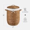 imageBest Choice Products Round Laundry Hamper wLid Handwoven Laundry Basket Builtin Handles amp Removable Liner for Clothes Towels Blanket amp Storage Organization  ChestnutChestnut