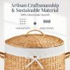 imageBest Choice Products Round Laundry Hamper wLid Handwoven Laundry Basket Builtin Handles amp Removable Liner for Clothes Towels Blanket amp Storage Organization  ChestnutNatural