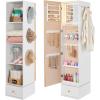 imageBest Choice Products 360 Rotating Storage Mirror wGold Metal Frame Swivel Jewelry Armoire wFullLength Mirror Storage Tower wCube Shelves BuiltIn Jewelry Organizer amp Hooks  Gold