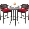 imageBest Choice Products 3Piece Patio Bar Table Set Outdoor Wicker Bar Height Bistro Furniture for Backyard Poolside Balcony wBarstools Cushions Steel Frame  BrownBeigeBrownRed