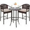 imageBest Choice Products 3Piece Patio Bar Table Set Outdoor Wicker Bar Height Bistro Furniture for Backyard Poolside Balcony wBarstools Cushions Steel Frame  BrownBeigeBrownBeige